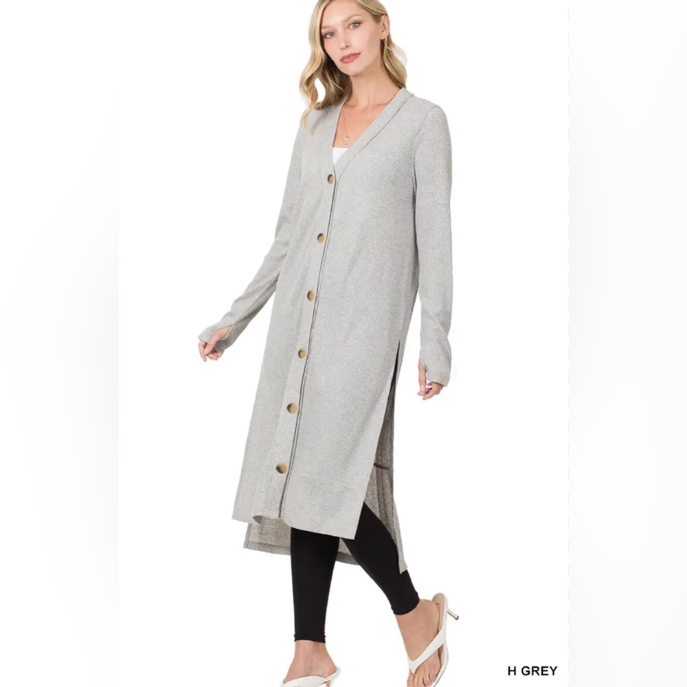 Zenana Outfitters Heather Gray Button-Up Cardigan